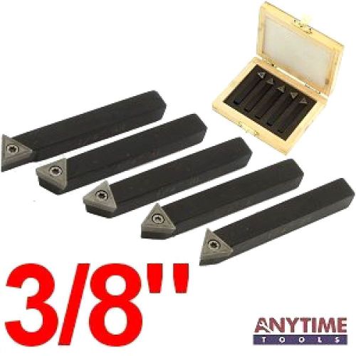 Anytime Tools 5 Piece 3/8 Mini Lathe Indexable Carbide Insert Tool Bit Set New