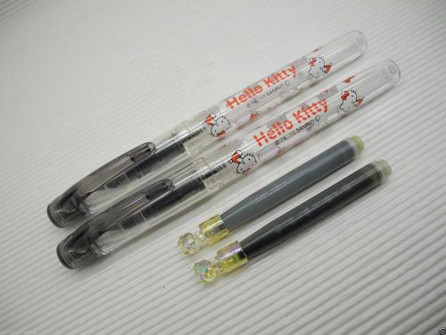 (2 Black Pens) Platinum Hello Kitty Preppy Stainless 0.3mm Fine Fountain Pen