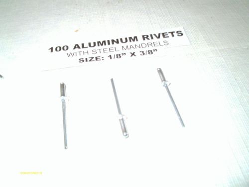 Aluminum pop rivets with steel mandrels 20 pieces 1/8&#034; x 3/8&#034; free ship new for sale