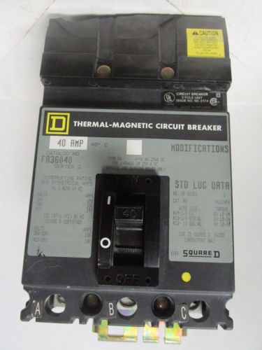 SQUARE D I-LINE 3 POLE 40 AMP CIRCUIT BREAKER CAT No. FA36040 ........ VD-09B