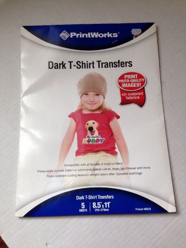 Printworks Dark T-Shirt Transfers, Inkjet, 8.5 x 11 Inch, 5 Sheets (00529) , New