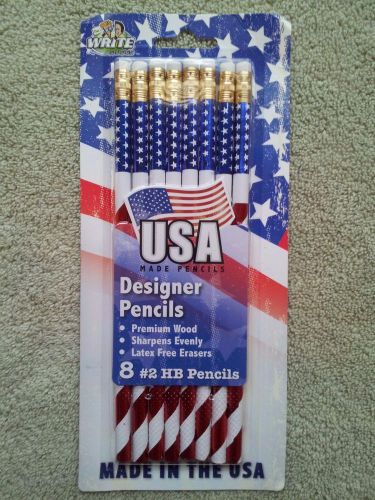 New 8 Pack - American Flag #2 HB Pencils - USA Made