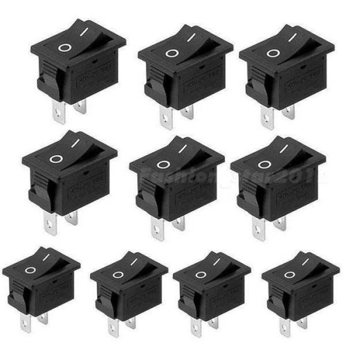 10 pcs Mini Black 2 Pin SPST ON-OFF S654 Rocker Switch 3A 250V 6A 125V AC FH3G