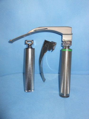 Rusch Fiber Optic Green Spex Laryngoscope&amp; Standard &amp; MAC 4 AND MAC 3 BLADES