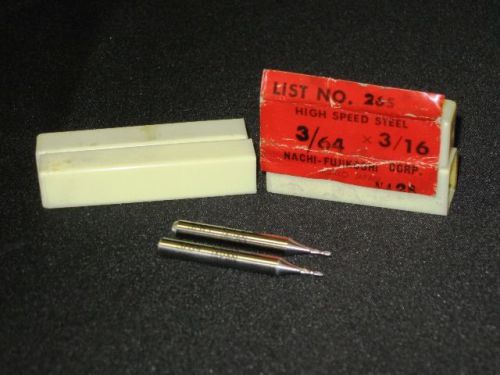 Lot of 2 nachi 3/64 x 3/16 hss list no. 265 end mill single end 2 flute for sale