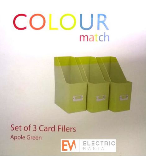 Colour match magazine paper files tidy box set of 3 card filers apple green a4 for sale