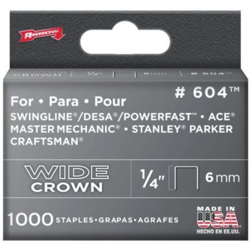 1/4&#034; Heavy Duty Wide Crown Staples 1000 Per Package Arrow Staple Guns 604