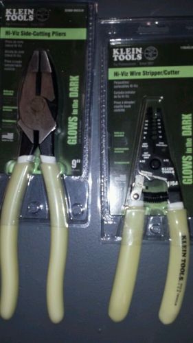 Klein Hi-viz glow in the dark combo set - 9&#034; side - cut pliers / wire stripper