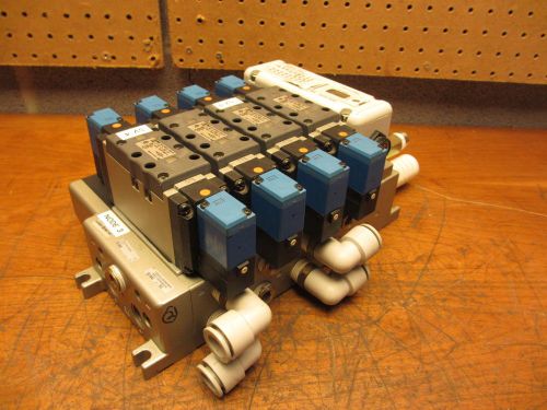 Smc pneumatic valve manifold assy 4 valves, devicenet ex230-sdn1 vsr8-6-fg-d-3ez for sale