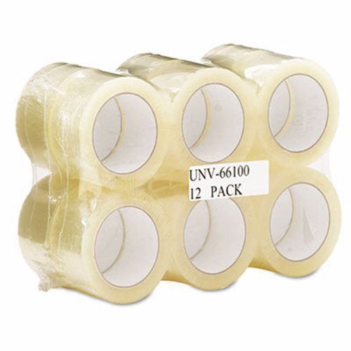 Universal box sealing tape, 2&#034; x 110 yards, 3&#034; core, clear, 12/pack (unv66100) for sale