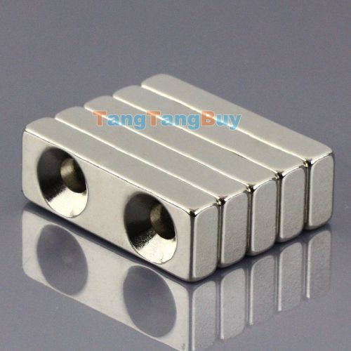 5PC Super Strong Block Magnets 30 x 10 x 5mm 2 Hole 4mm Rare Earth Neodymium N50