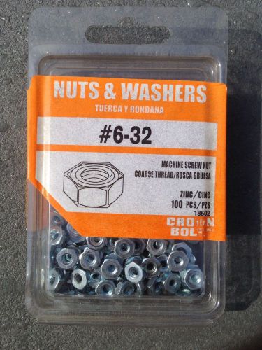 10 boxes Crown Bolt Machine Screw Nut #6-32, Zinc Plated, 100 PCS