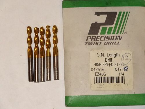 5x ptd 1/4&#034; e ez40g screw machine hss 135° precision parabolic twist drills tin for sale
