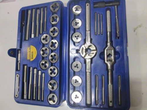 IRWIN HANSON 39 PC  TAP AND DIE SET #4 THROUGH 1/2&#034; NC, NF &amp; NPT SLIGHTLY USED