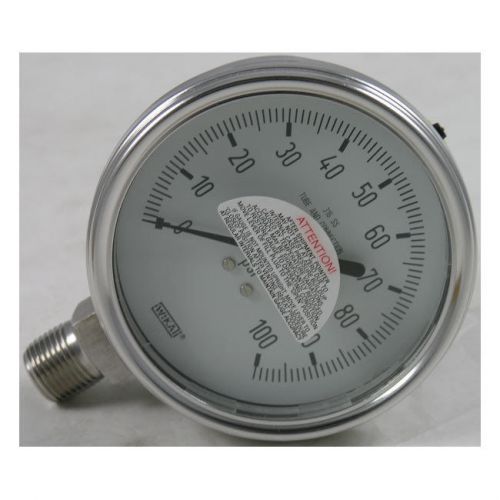 WIKA T232.54 Pressure Gauge, 0-100 PSI, 4&#034; Dial w/ 1/2&#034; NPT Bottom Mount, Dry