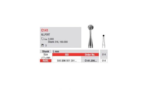 EDENTA Surgical burs-  ROUND carbide Surgery burs C141.206.014/ 3-pack