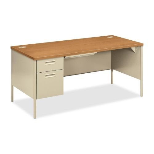 Metro Classic Left Pedestal Desk, 66w x 30d, Harvest/Putty