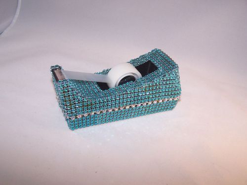 Scotch Tape Dispenser Holder Heavy  Blinged Embellished Rhinestones Turquoise