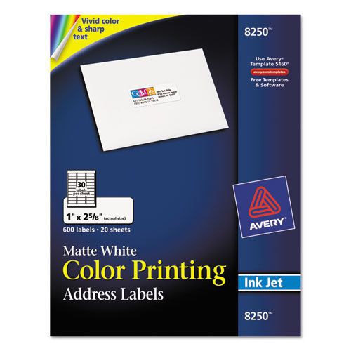 Inkjet Labels for Color Printing, 1 x 2-5/8, Matte White, 600/Pack