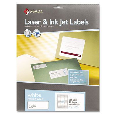 Maco ml-3025 address label - 1&#034; width x 2.62&#034; length - 30/sheet - 750 (set of 2) for sale