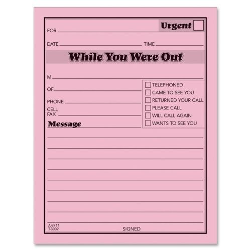 Adams while you were out message pad - 50 sheet - 5&#034;x4&#034;- pink- 12/pack for sale