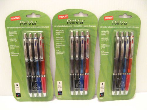 STAPLES REVU BALLPOINT RETRACTABLE PEN MULTI INK 4 Pack 1.2mm 14461 - Lot of 3