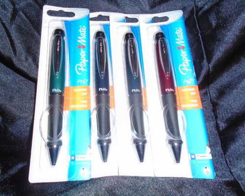 Lot Of 4 New Papermate PhD Ergonomic Grip Triangular Pens Blue Green Red 69302