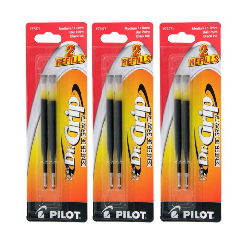 6 Pilot Dr. Grip Center of Gravity Ballpoint Pen Refills, Medium, Black Ink