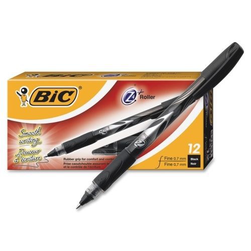 BIC Z4 Stick Rollerball Pen -Fine- 0.7mm -Black-Translucent Barrel -12/PK