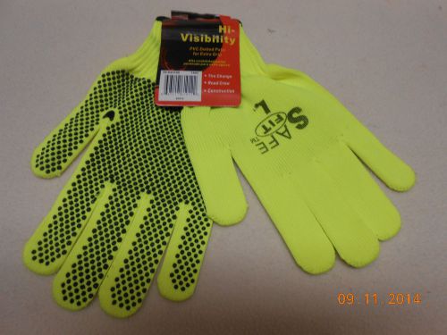 NEW SAFE FIT HI VISIBILITY GLOVES SZ L FLORSCENT GRN PVC DOTTED PALM CONSTRUCTIO