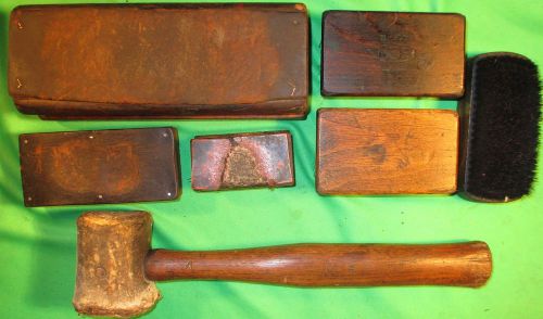 Antique Hamilton Hardwood Printers Proof Plane HOE Type Brushes Form Mallet