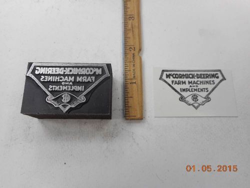 Letterpress Printing Printers Block, McCormick Deering Farm Machines Emblem