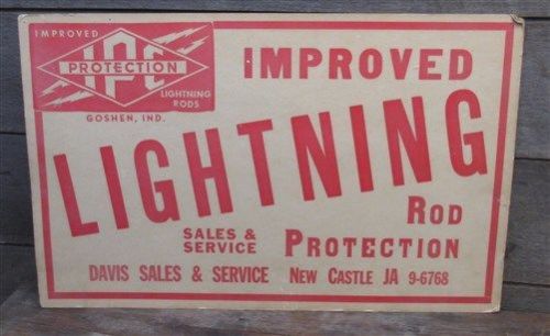 IPC Improved Protection Company Lightning Rod Sign Vintage Goshen Indiana Iowa