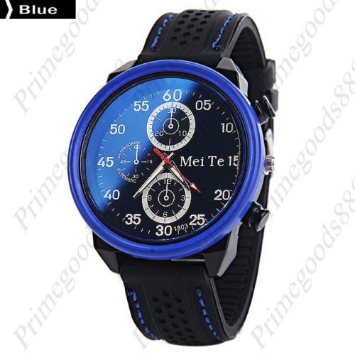 Rubber band black face sub dials quartz men&#039;s wristwatch free shipping blue for sale