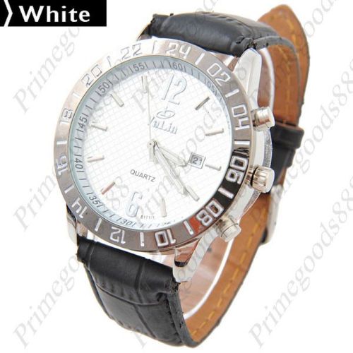 Synthetic Leather Band Quartz Wrist with Date Men&#039;s Free Shipping White Face