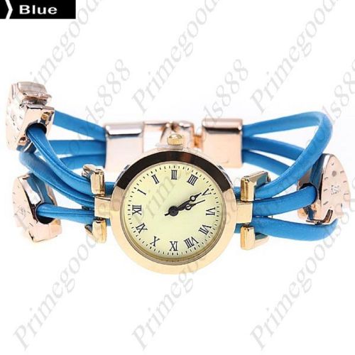 Charm spaghetti pu leather round analog quartz wrist wristwatch women&#039;s blue for sale