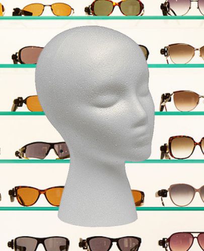 FEMALE MANNEQUIN/ MANIKIN STYROFOAM  FOAM HEAD, SUNGLASSES, EYEGLASSES, DISPLAY