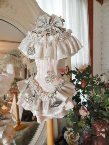 Beautiful vtg ruffled pink cream mannequin dress form jewelry holder statue 24&#034; for sale