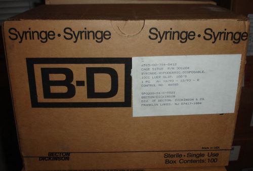 B-D 10 ml SYRINGES luer slip CASE of 100 becton dickinson NEW