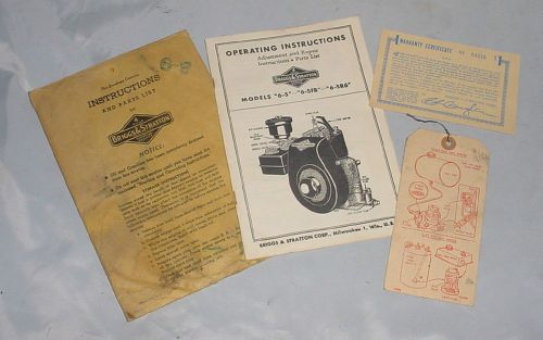 Briggs &amp; Stratton Model 6-S &amp; 6S-RS ORIGINAL MANUAL