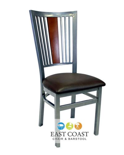 New Steel City Metal Restaurant Chair with Silver Frame &amp; Brown Vinyl Seat