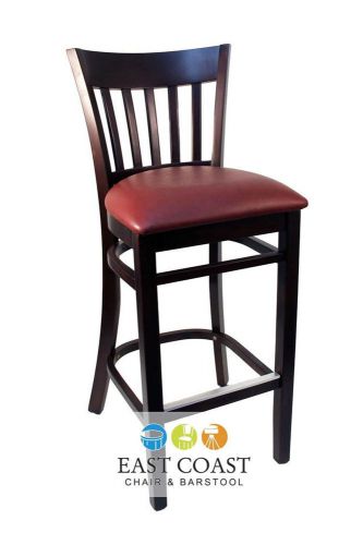 New Gladiator Walnut Vertical Back Wooden Bar Stool with Wine Vinyl Seat