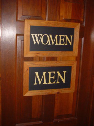 2 RUSTIC RESTAURANT RESTROOM CUSTOM LETTERED SOLID CEDAR FRAMED DISPLAY SIGN