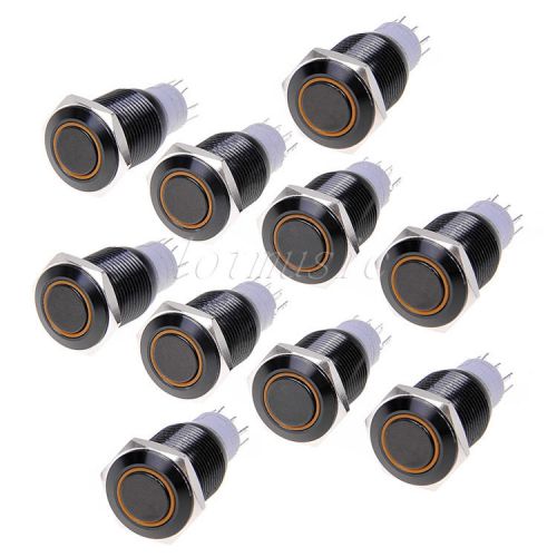 10pcs angel eye black led 16mm hole 12v metal latching switch-orange for sale