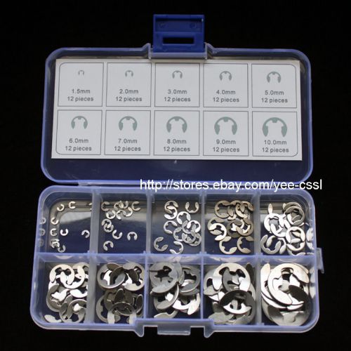 120Pcs Stainless Steel E-Clip Assortment Kit 1.5 2 3 4 5 6 7 8 9 10 mm Circlip