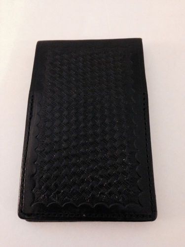 Basket Weave Black Leather Police Note Ticket Pad Holder