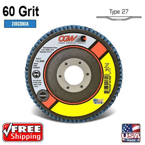 10 Pack 60 Grit CGW 4.5&#034; x 7/8&#034; Zirconia Flap Discs Camel Grinding Wheels 41704