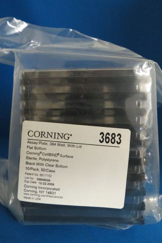 Pk/10 corning 384 well black assay cellbind plates w/ lid # 3683 for sale