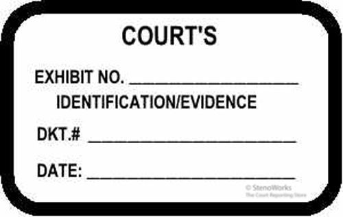 COURT&#039;S EXHIBIT NO. Labels Stickers White  492 per pack