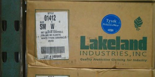 (25) lakeland tyvek coveralls, style 01412-sm men&#039;s small, collar, zipper bulk for sale